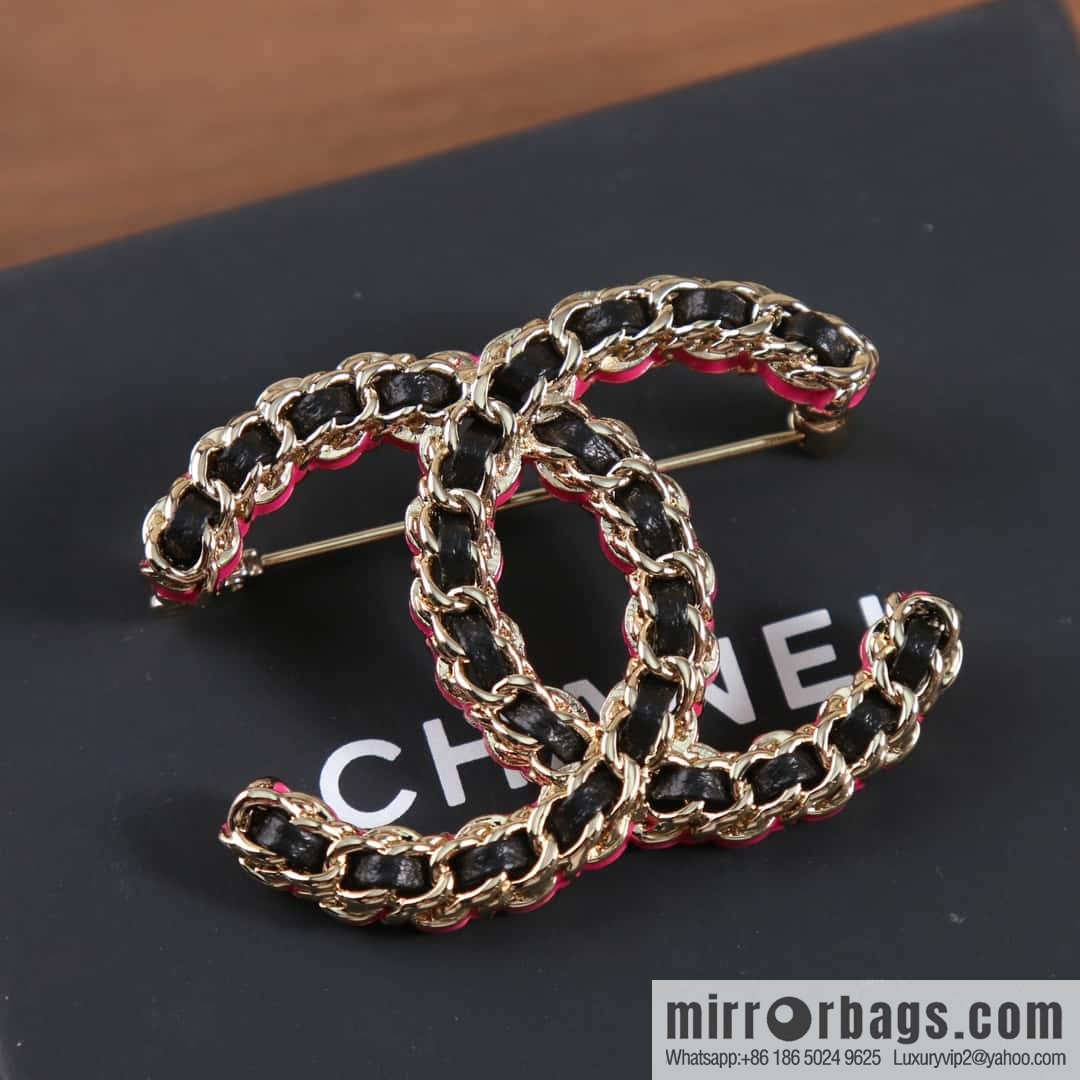 New ☑️ Chanel Double C Black Leather Rope Red Rope Brooch