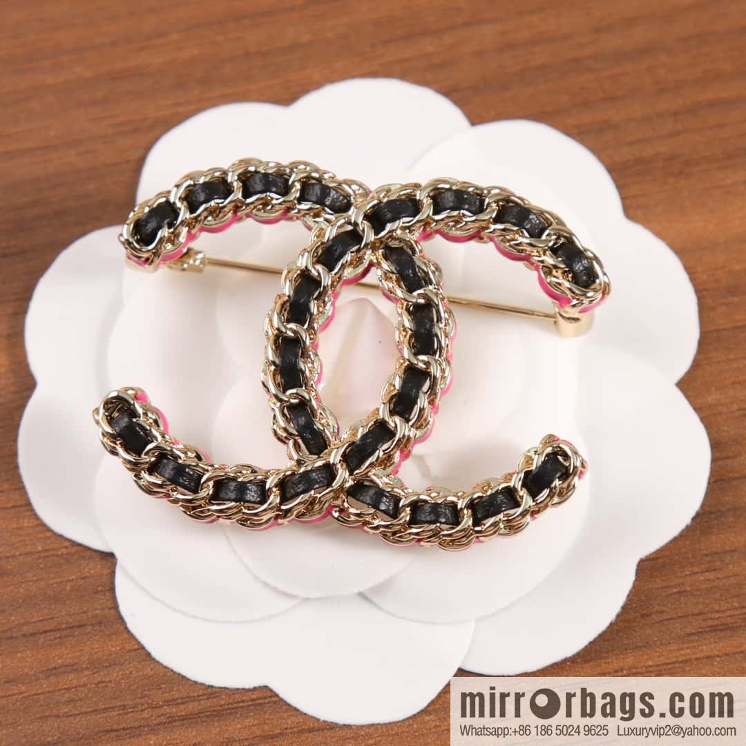 New ☑️ Chanel Double C Black Leather Rope Red Rope Brooch