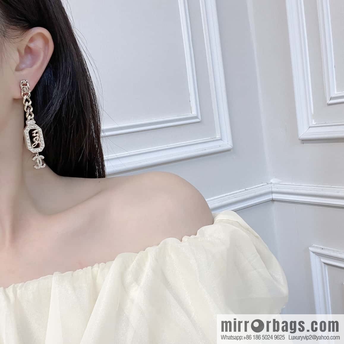 New ☑️ Chanel C3 double c chain octagonal letter pearl stud earrings