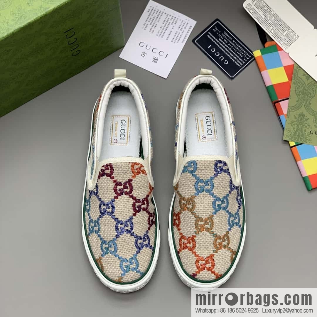 GUCCI beige and color classic GG canvas men's casual shoes