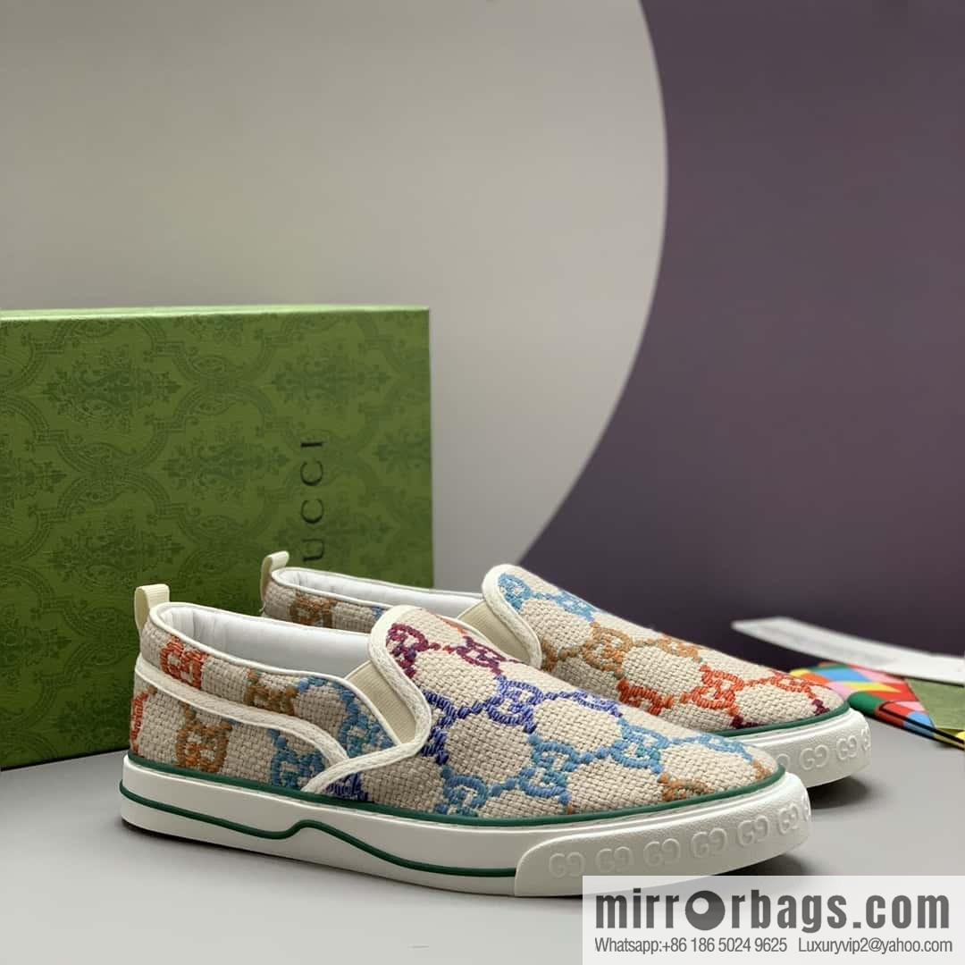 GUCCI beige and color classic GG canvas men's casual shoes