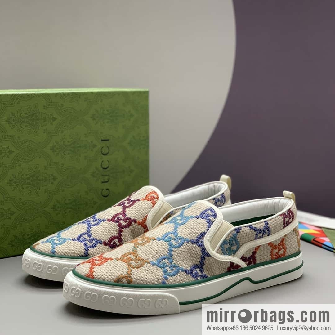 GUCCI beige and color classic GG canvas men's casual shoes