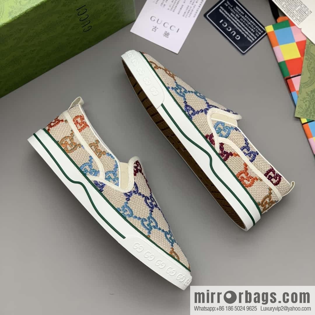 GUCCI beige and color classic GG canvas men's casual shoes