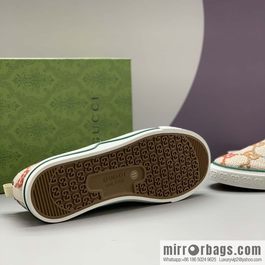 GUCCI beige and color classic GG canvas men's casual shoes