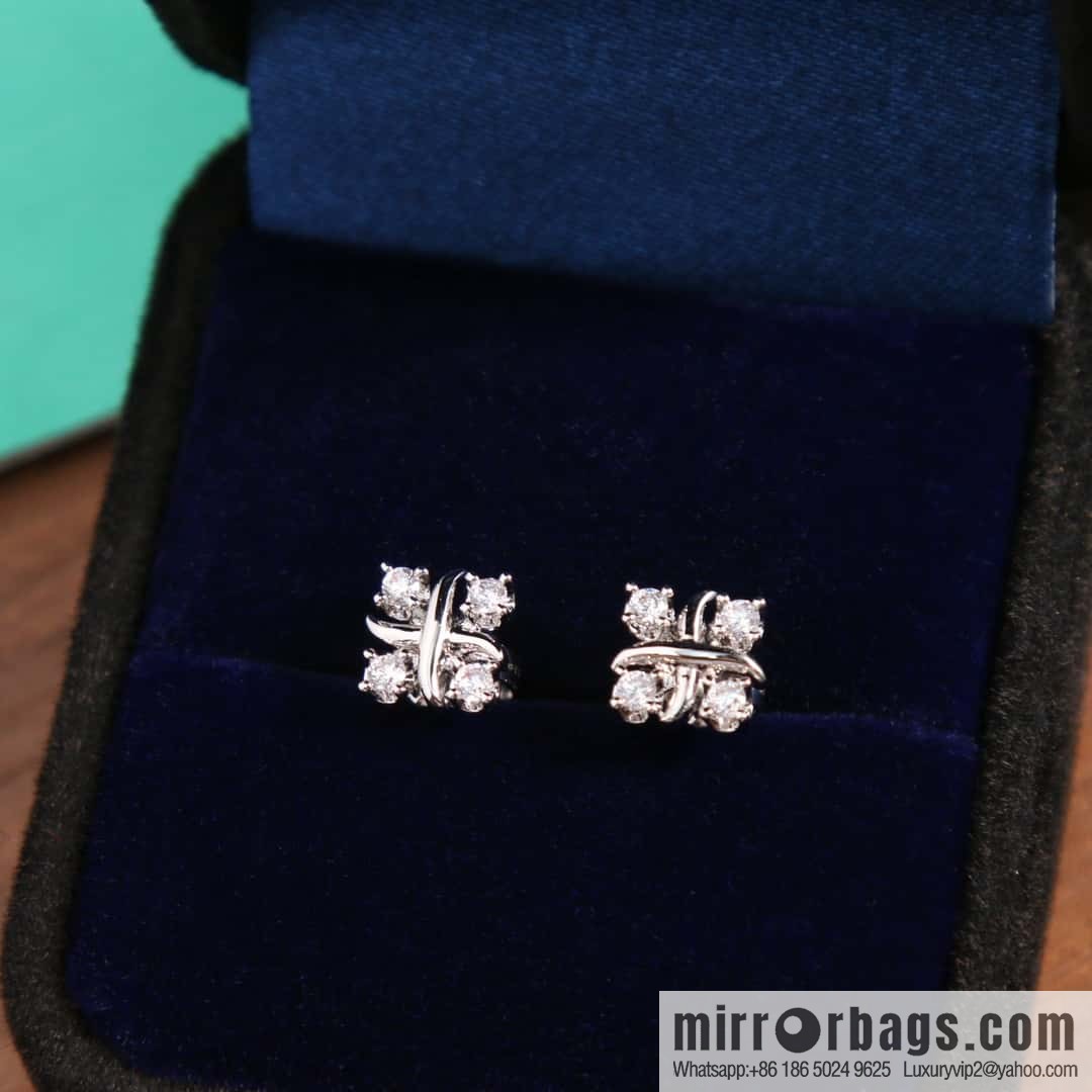 New ☑️ Tiffany & Co. Tiffany color cross stud earrings