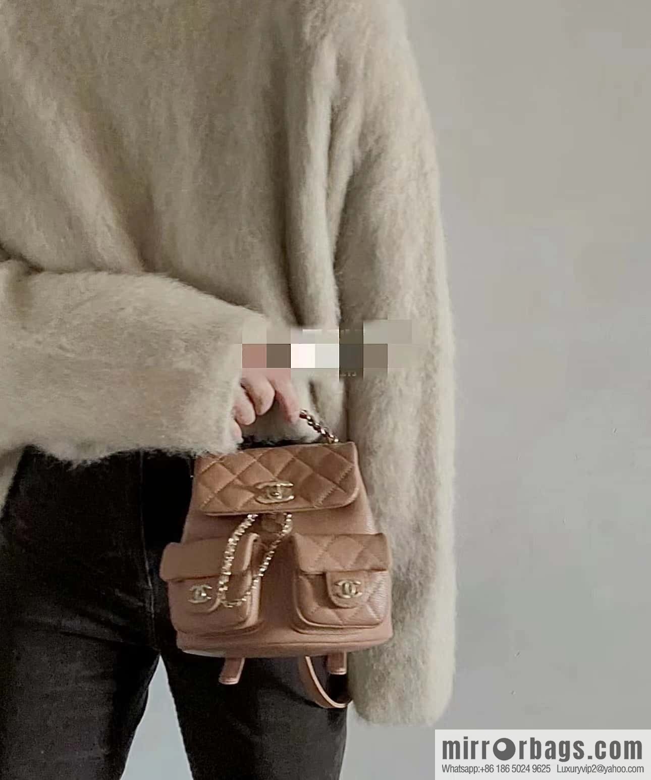 CHANEL 23P spring and summer trailer series, lychee leather duma double backpack AS3787