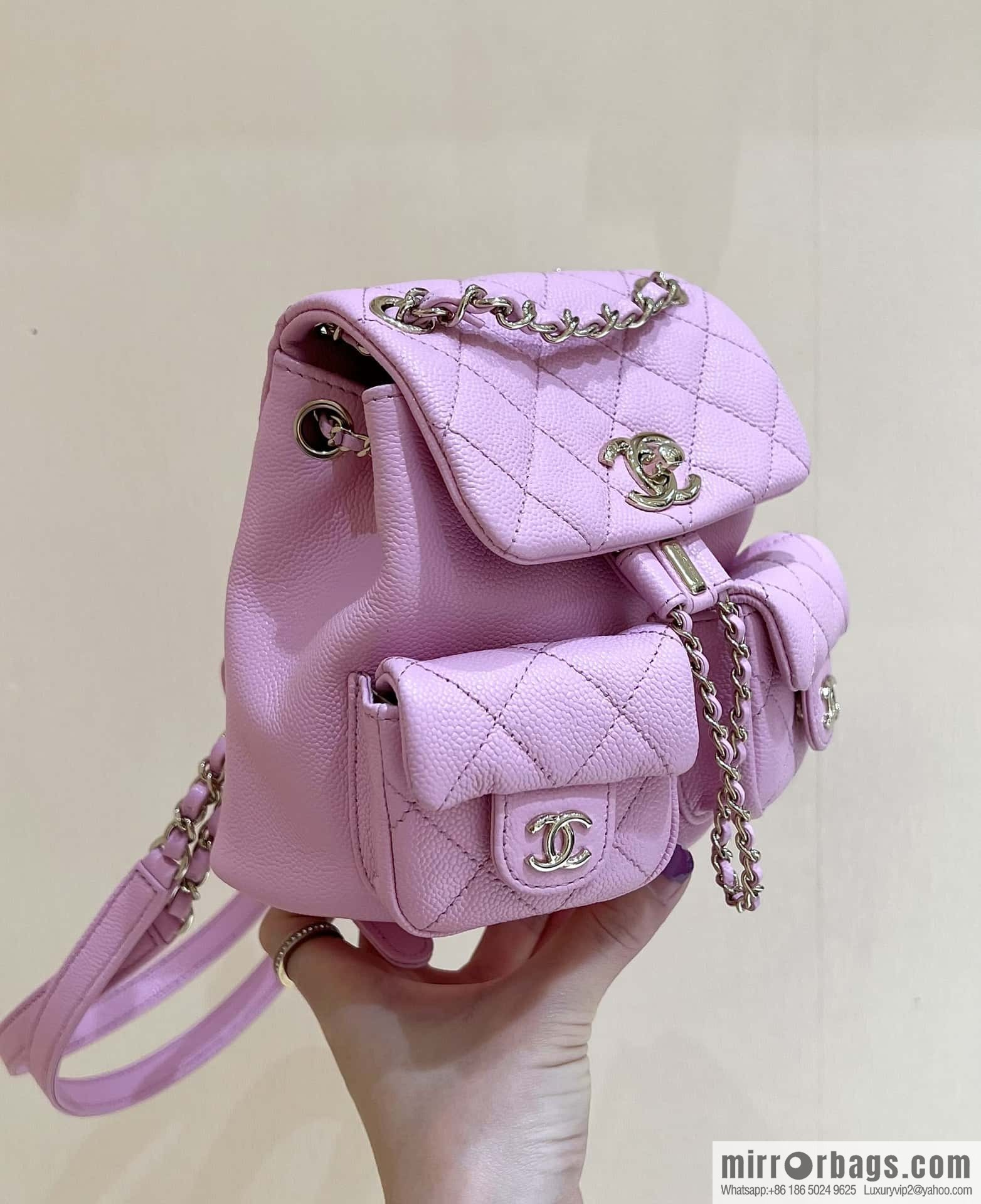 CHANEL 23P spring and summer trailer series, lychee leather duma double backpack AS3787 pink