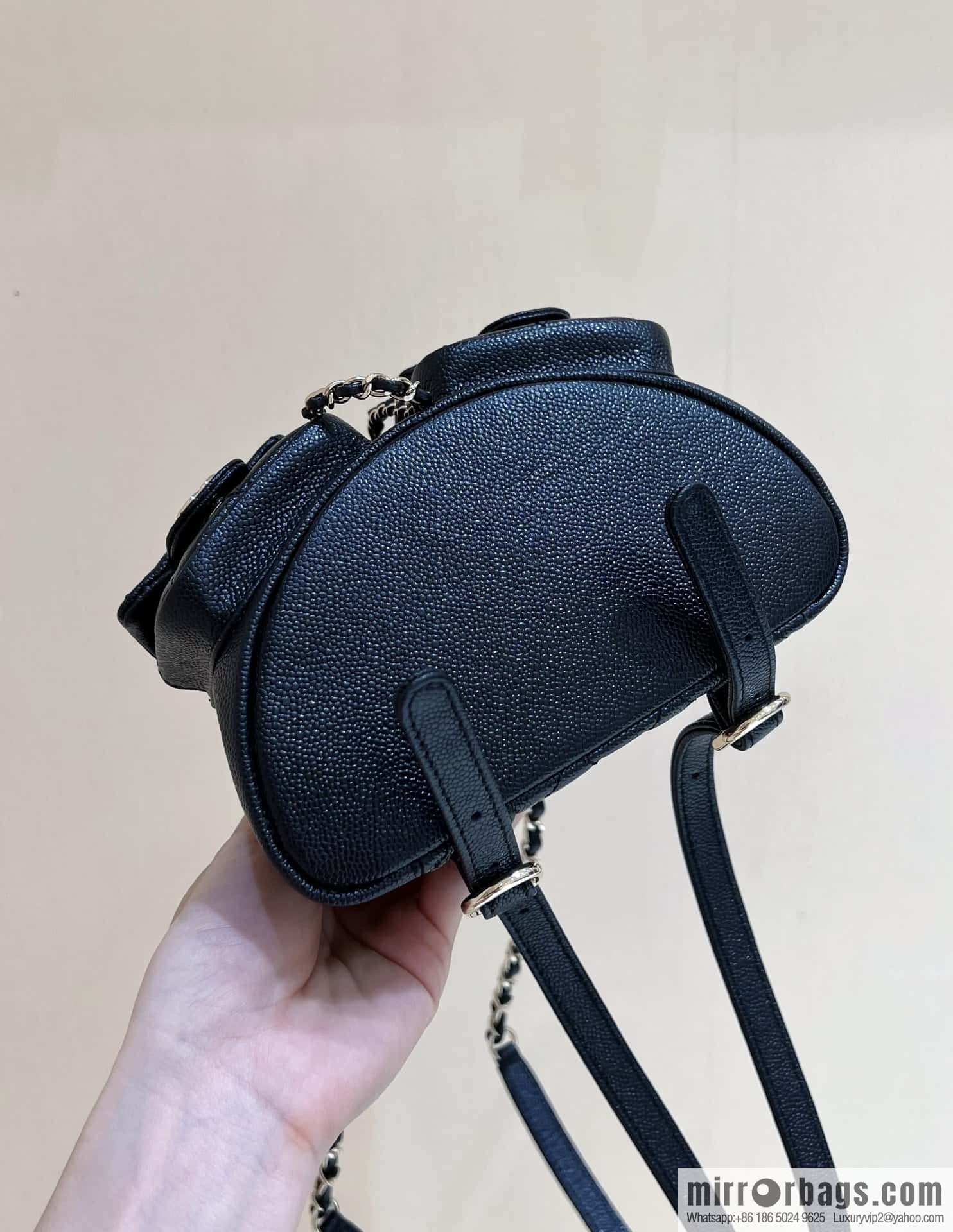 CHANEL 23P spring and summer trailer series, lychee leather duma double backpack AS3787 black
