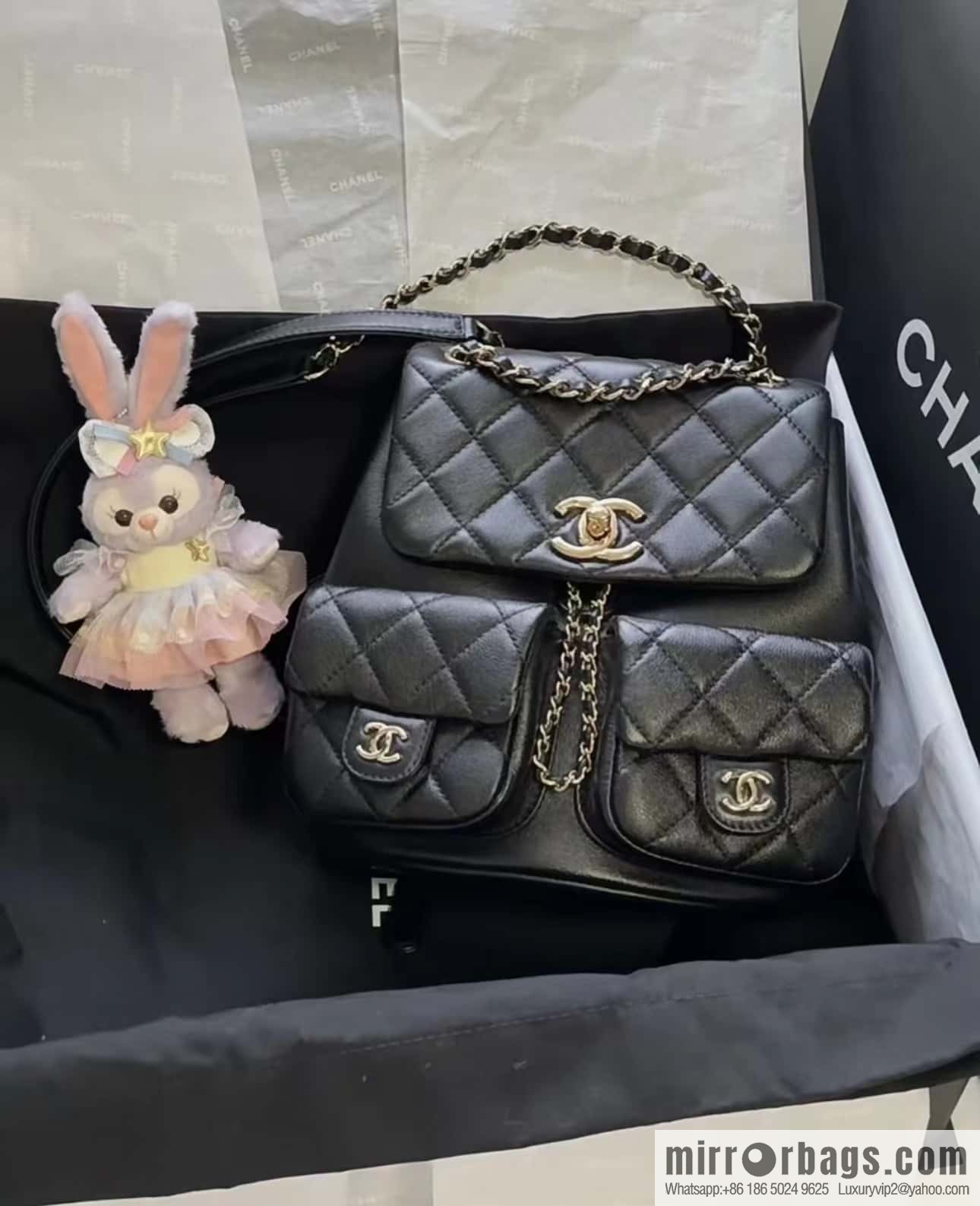 CHANEL 23P spring and summer trailer series, plain weave duma double backpack AS3860 black