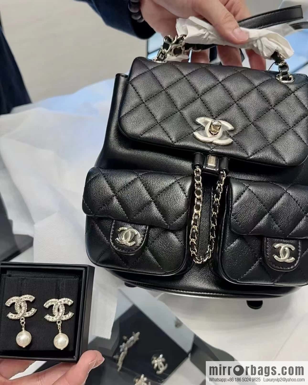 CHANEL 23P spring and summer trailer series, plain weave duma double backpack AS3860 black