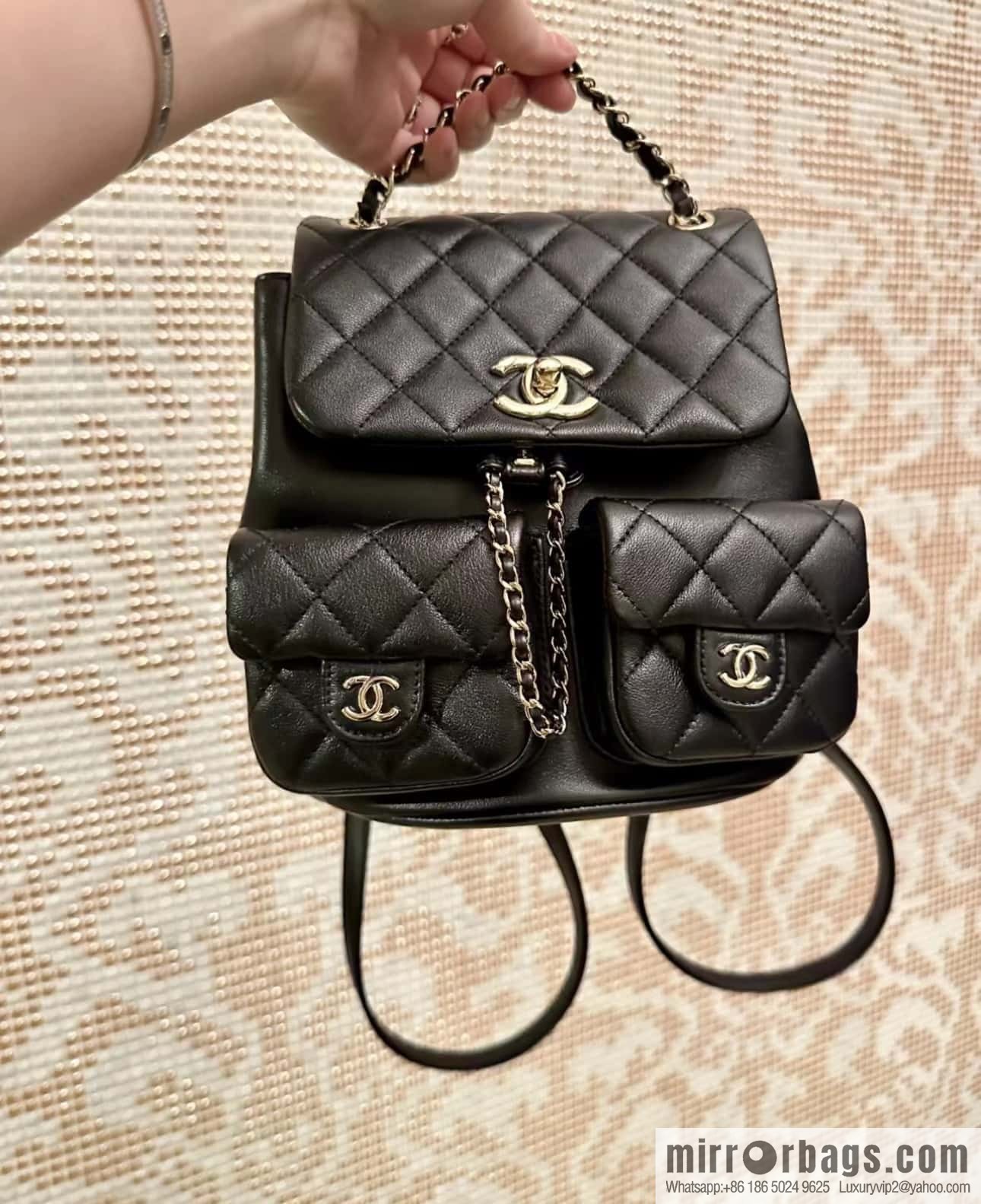 CHANEL 23P spring and summer trailer series, plain weave duma double backpack AS3860 black