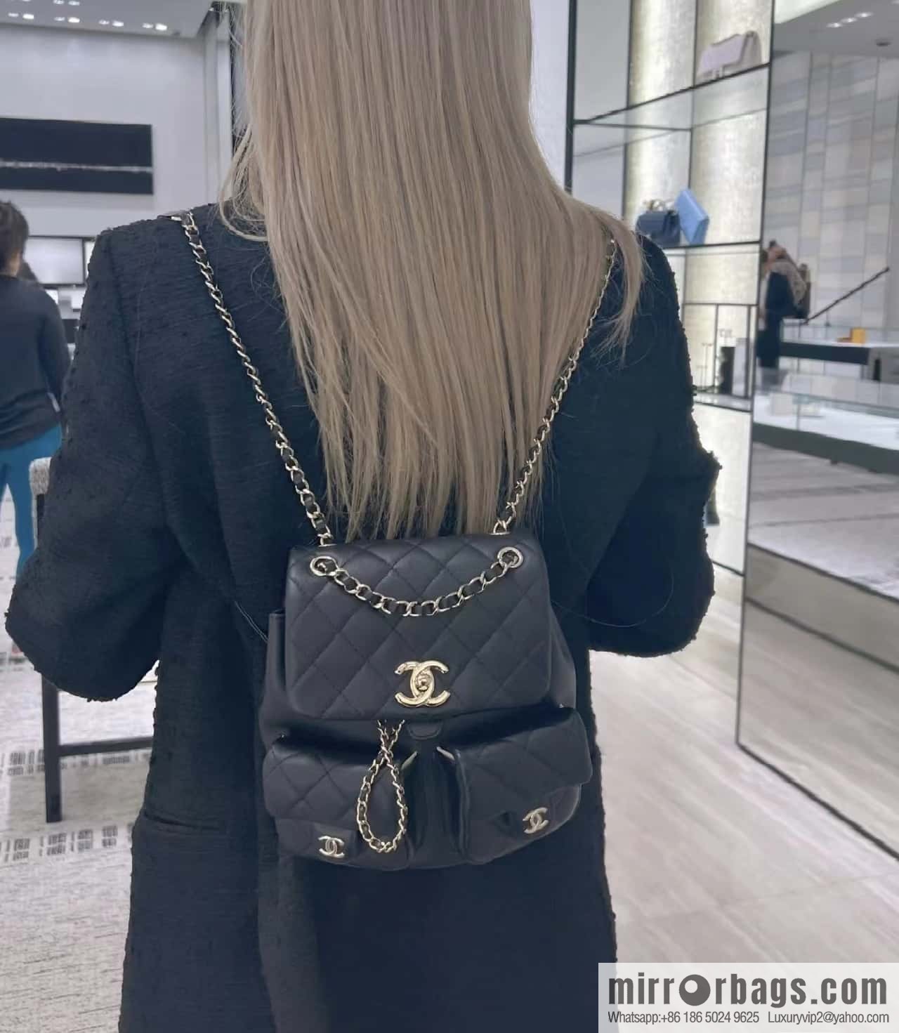 CHANEL 23P spring and summer trailer series, plain weave duma double backpack AS3860 black