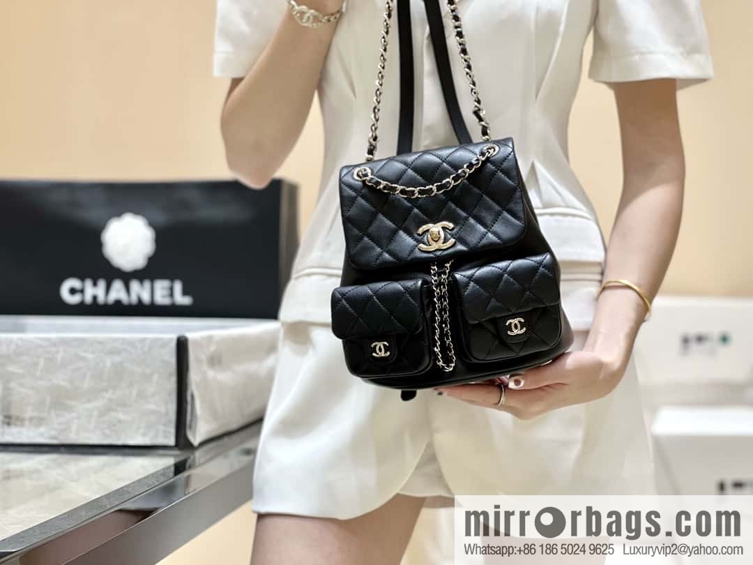 CHANEL 23P spring and summer trailer series, plain weave duma double backpack AS3860 black