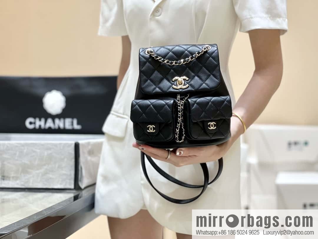 CHANEL 23P spring and summer trailer series, plain weave duma double backpack AS3860 black