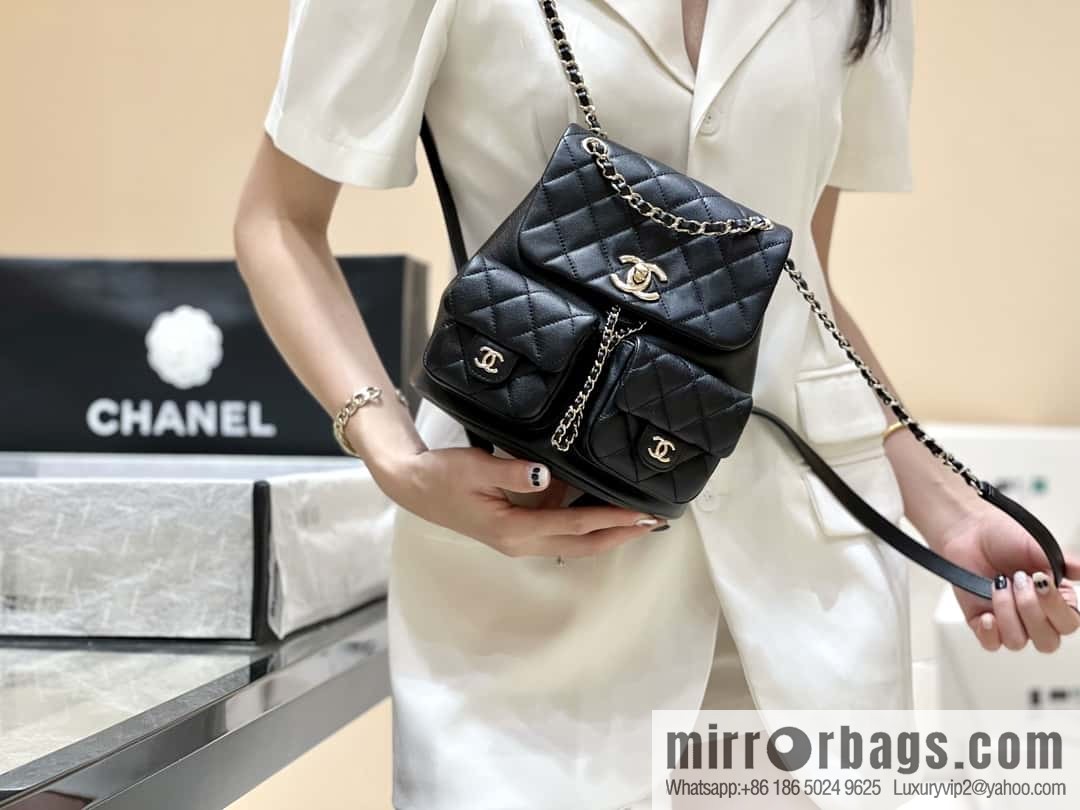 CHANEL 23P spring and summer trailer series, plain weave duma double backpack AS3860 black