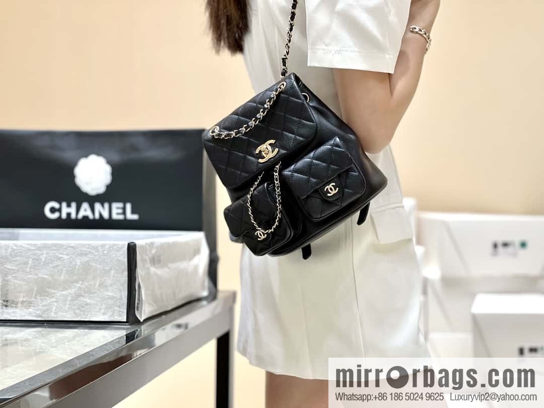CHANEL 23P spring and summer trailer series, plain weave duma double backpack AS3860 black