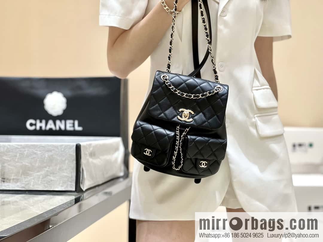 CHANEL 23P spring and summer trailer series, plain weave duma double backpack AS3860 black