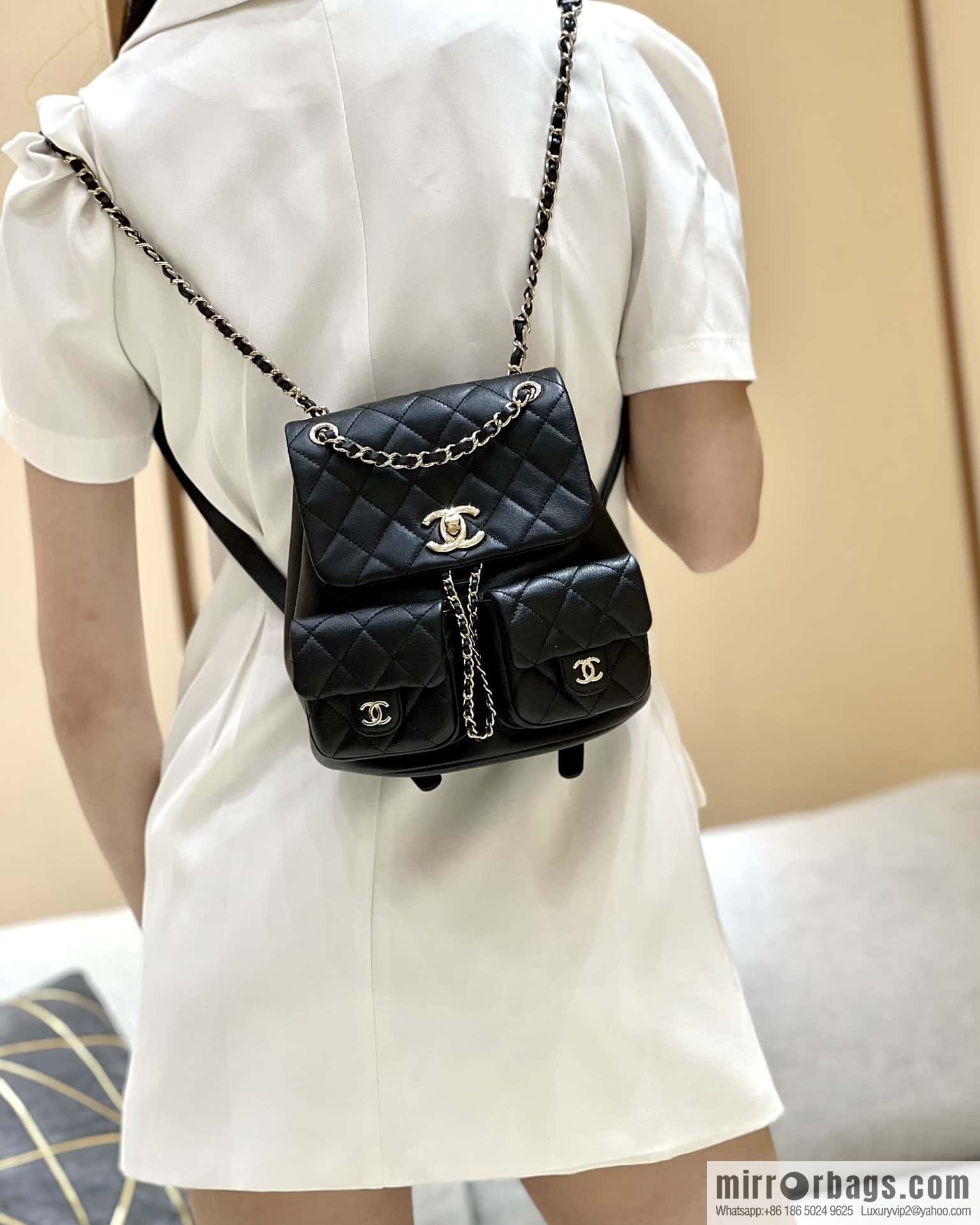 CHANEL 23P spring and summer trailer series, plain weave duma double backpack AS3860 black