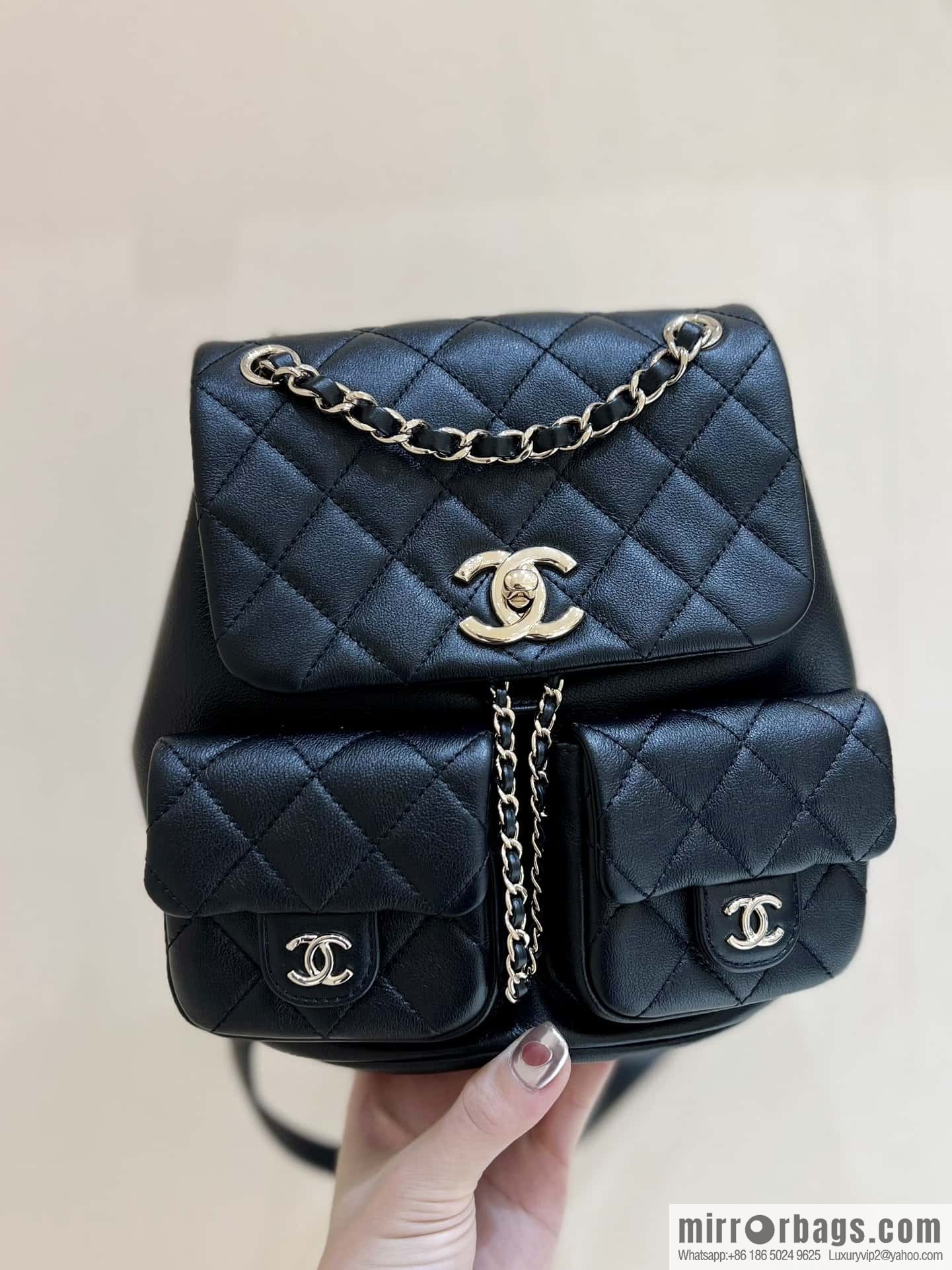 CHANEL 23P spring and summer trailer series, plain weave duma double backpack AS3860 black