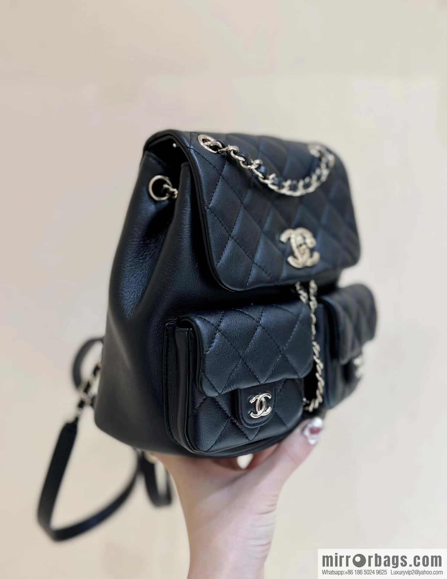 CHANEL 23P spring and summer trailer series, plain weave duma double backpack AS3860 black