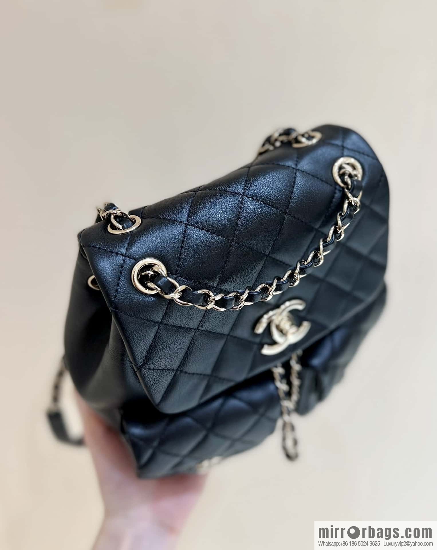 CHANEL 23P spring and summer trailer series, plain weave duma double backpack AS3860 black
