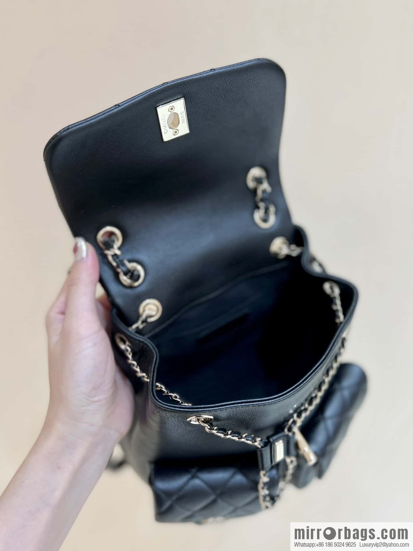 CHANEL 23P spring and summer trailer series, plain weave duma double backpack AS3860 black