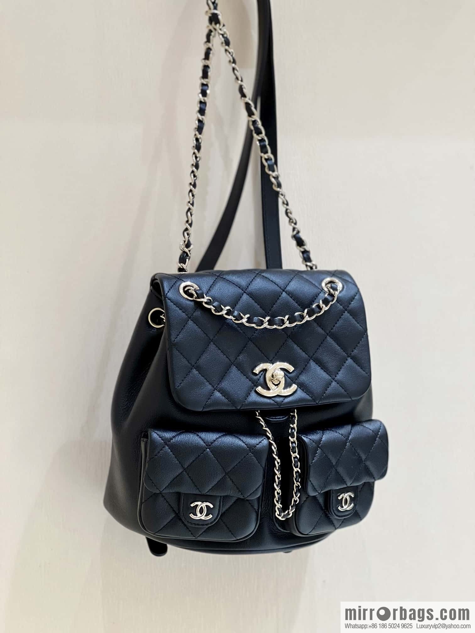 CHANEL 23P spring and summer trailer series, plain weave duma double backpack AS3860 black