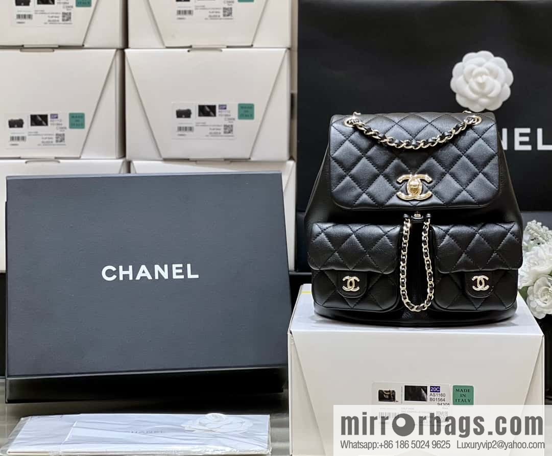 CHANEL 23P spring and summer trailer series, plain weave duma double backpack AS3860 black