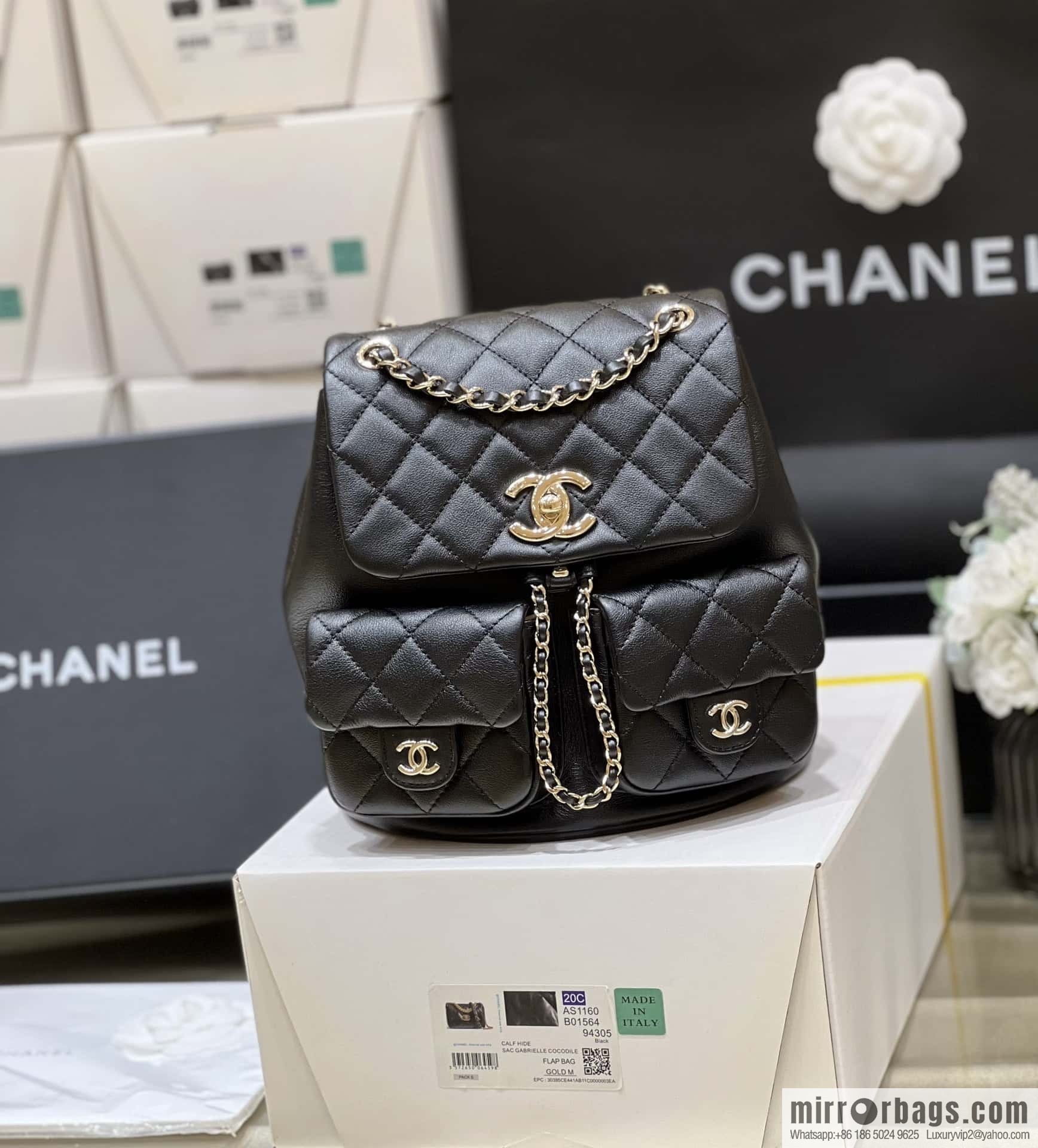 CHANEL 23P spring and summer trailer series, plain weave duma double backpack AS3860 black