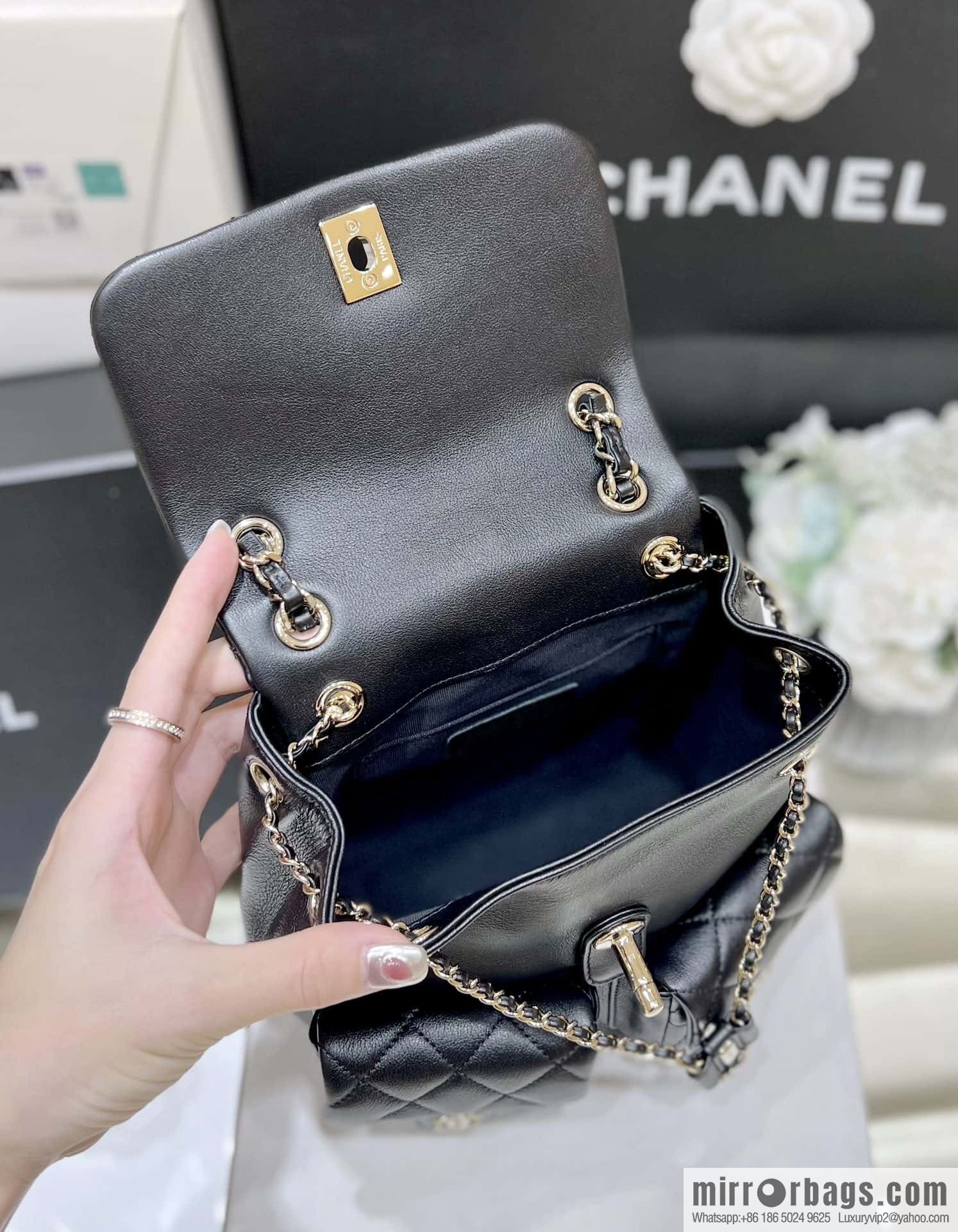 CHANEL 23P spring and summer trailer series, plain weave duma double backpack AS3860 black