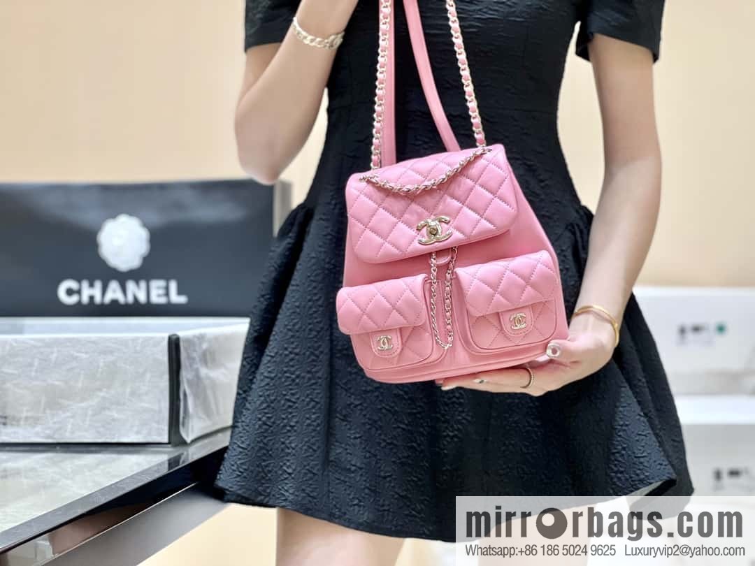 CHANEL 23P spring and summer trailer series, plain weave duma double backpack AS3860 pink