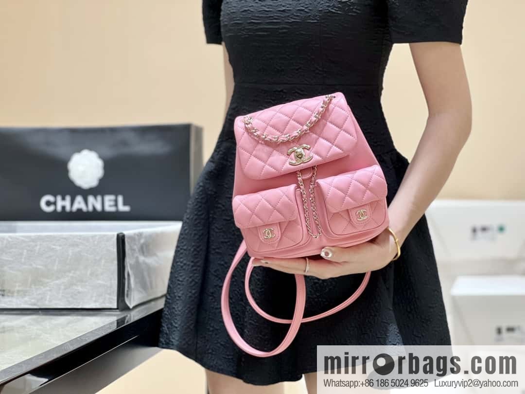 CHANEL 23P spring and summer trailer series, plain weave duma double backpack AS3860 pink