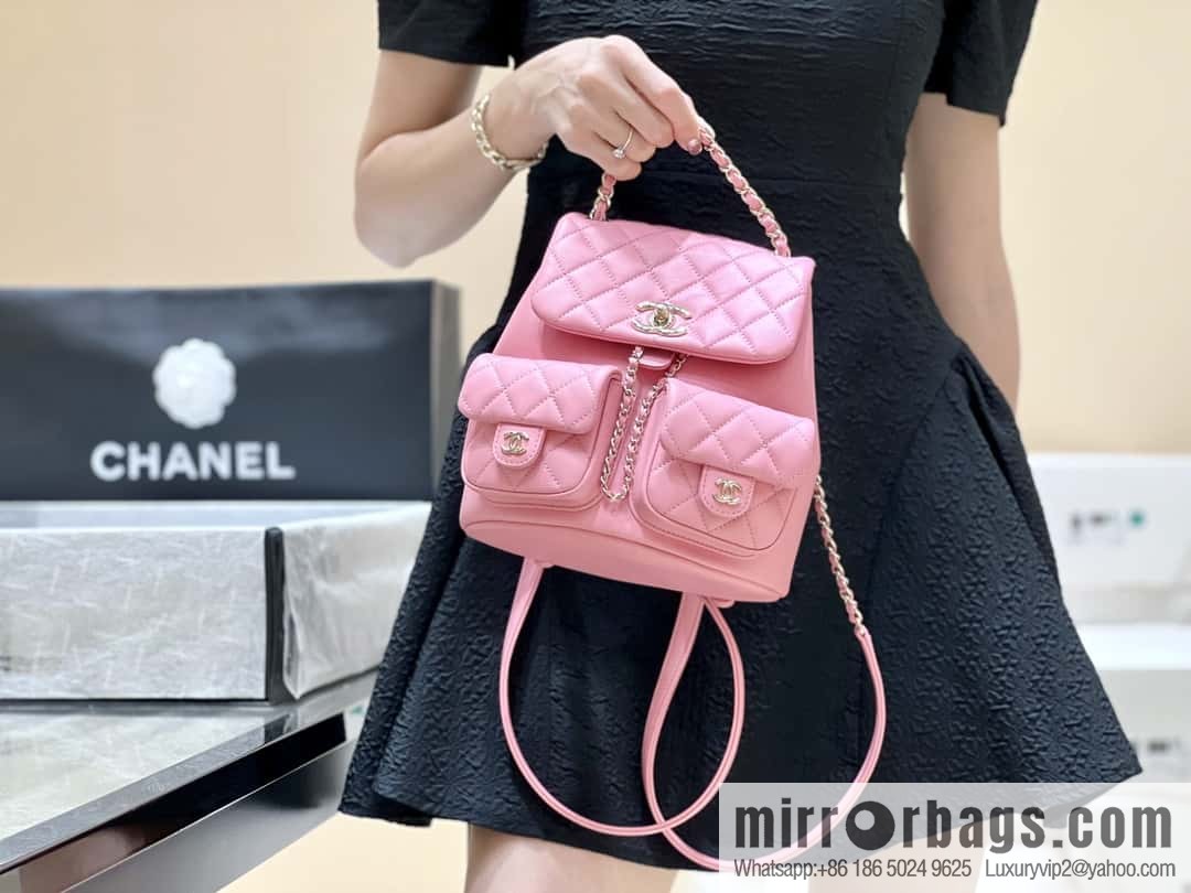 CHANEL 23P spring and summer trailer series, plain weave duma double backpack AS3860 pink