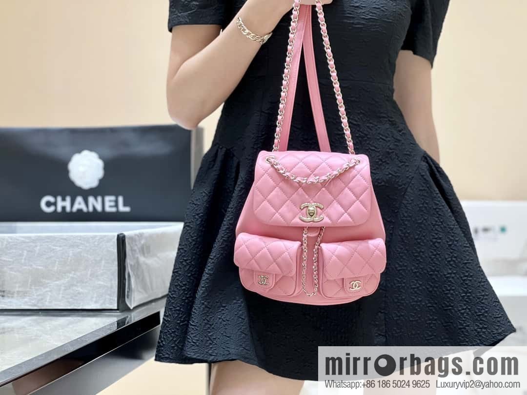 CHANEL 23P spring and summer trailer series, plain weave duma double backpack AS3860 pink