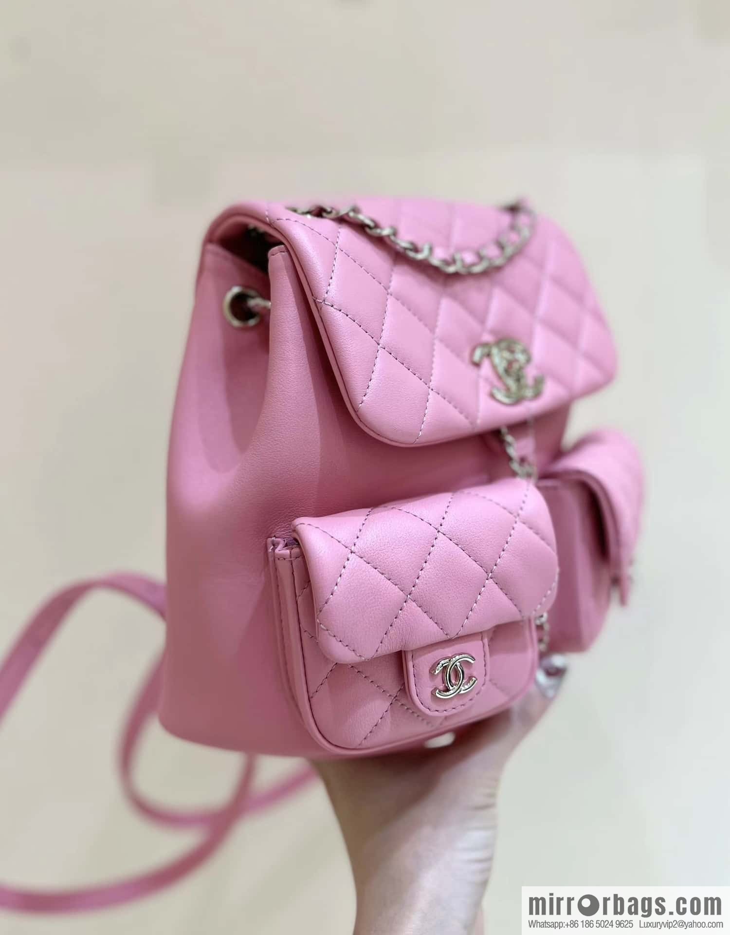 CHANEL 23P spring and summer trailer series, plain weave duma double backpack AS3860 pink