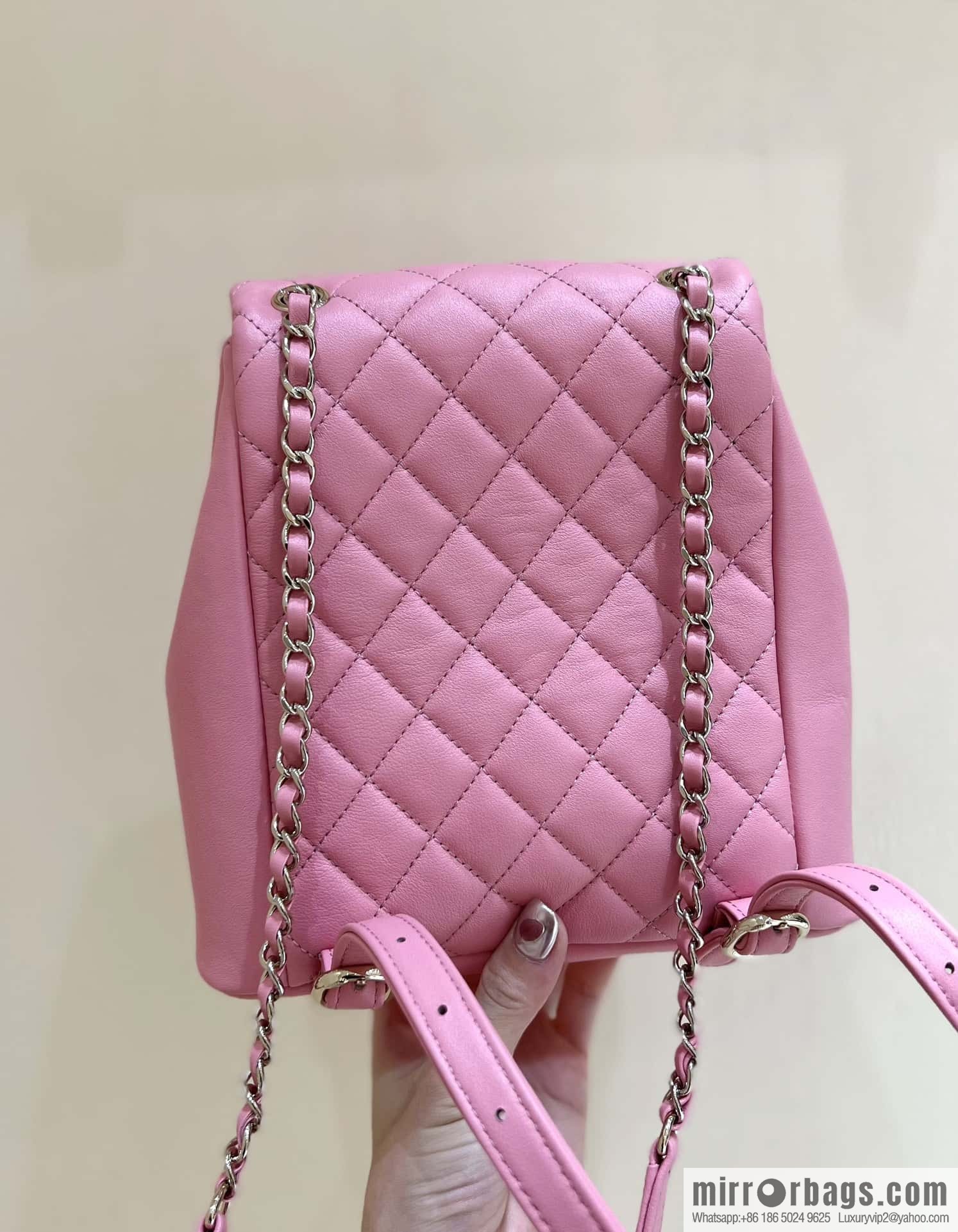 CHANEL 23P spring and summer trailer series, plain weave duma double backpack AS3860 pink