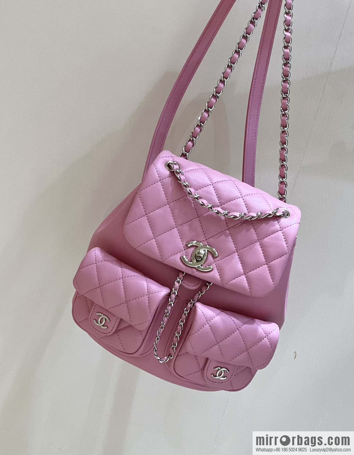 CHANEL 23P spring and summer trailer series, plain weave duma double backpack AS3860 pink