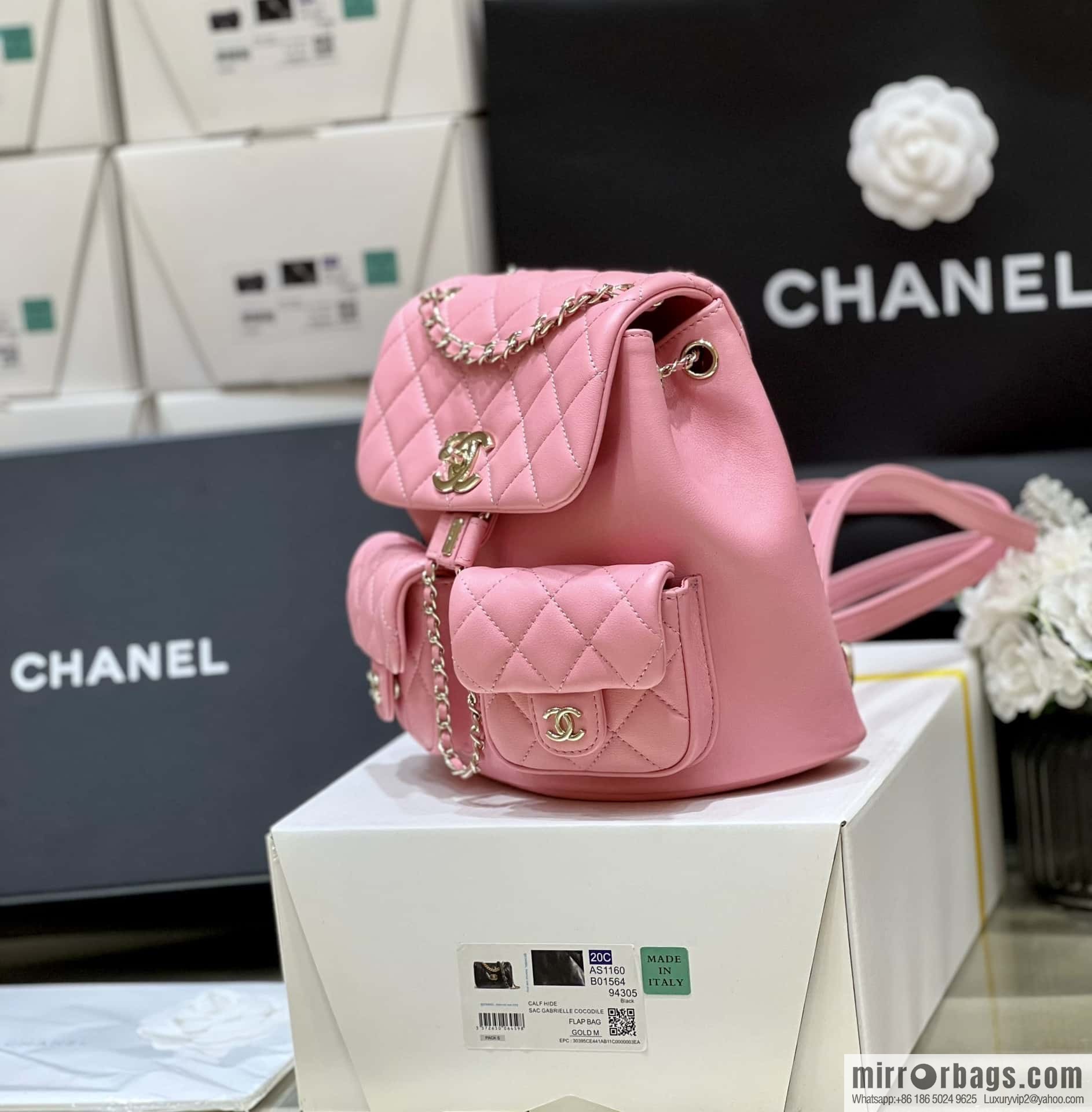 CHANEL 23P spring and summer trailer series, plain weave duma double backpack AS3860 pink