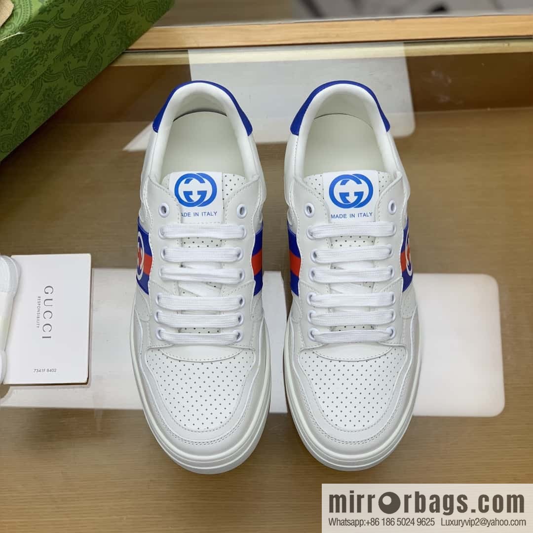 GUCCI color matching leather classic double G men's casual shoes