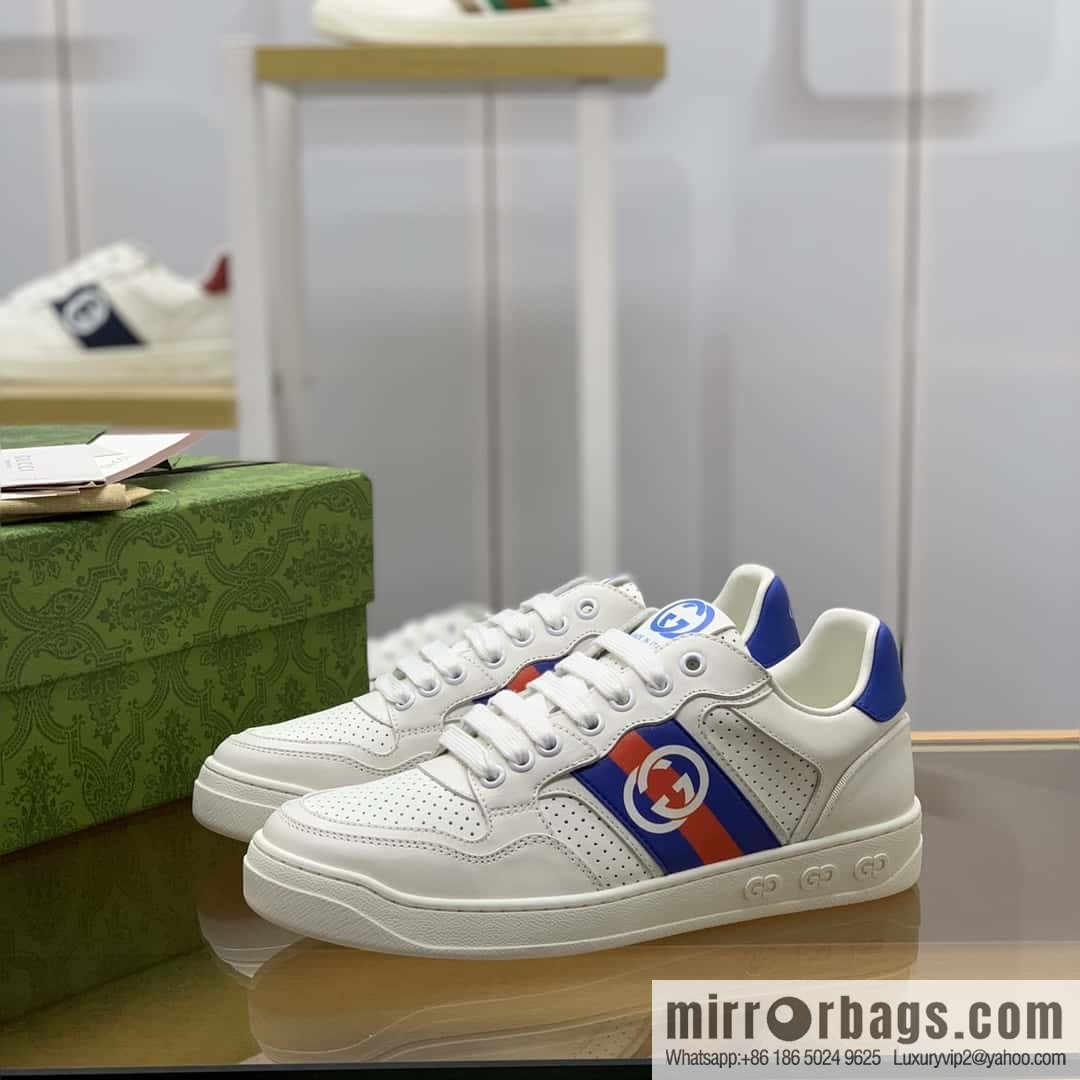 GUCCI color matching leather classic double G men's casual shoes