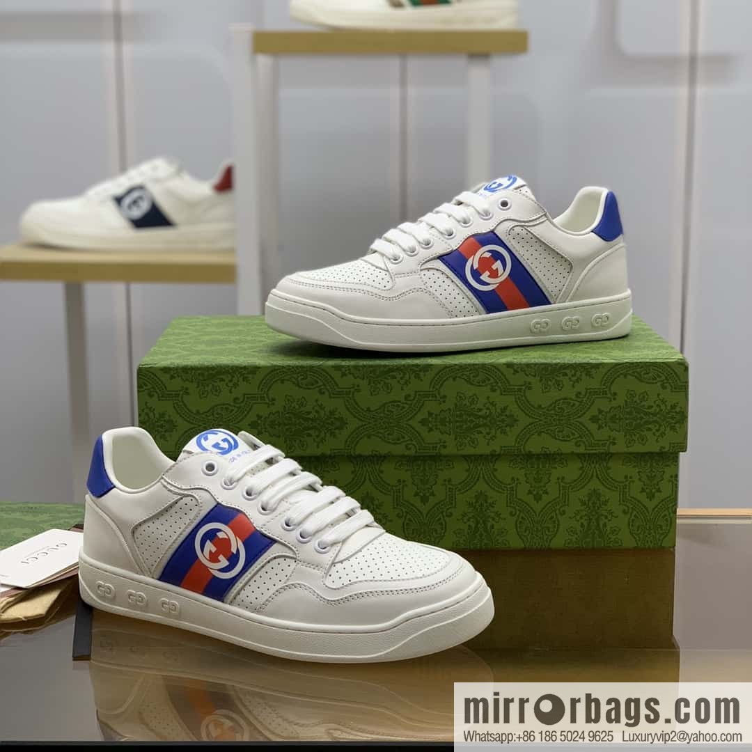 GUCCI color matching leather classic double G men's casual shoes