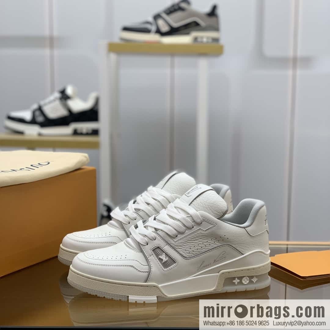 LV White Calfskin Vuitton Logo His & Hers Sports Casual Shoes