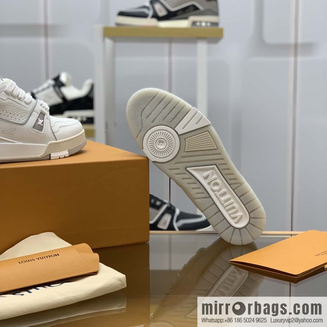 LV White Calfskin Vuitton Logo His & Hers Sports Casual Shoes