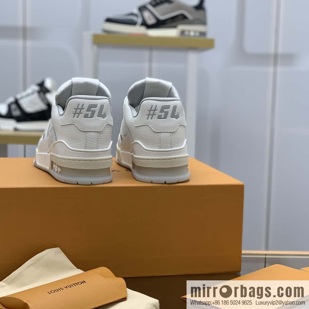 LV White Calfskin Vuitton Logo His & Hers Sports Casual Shoes