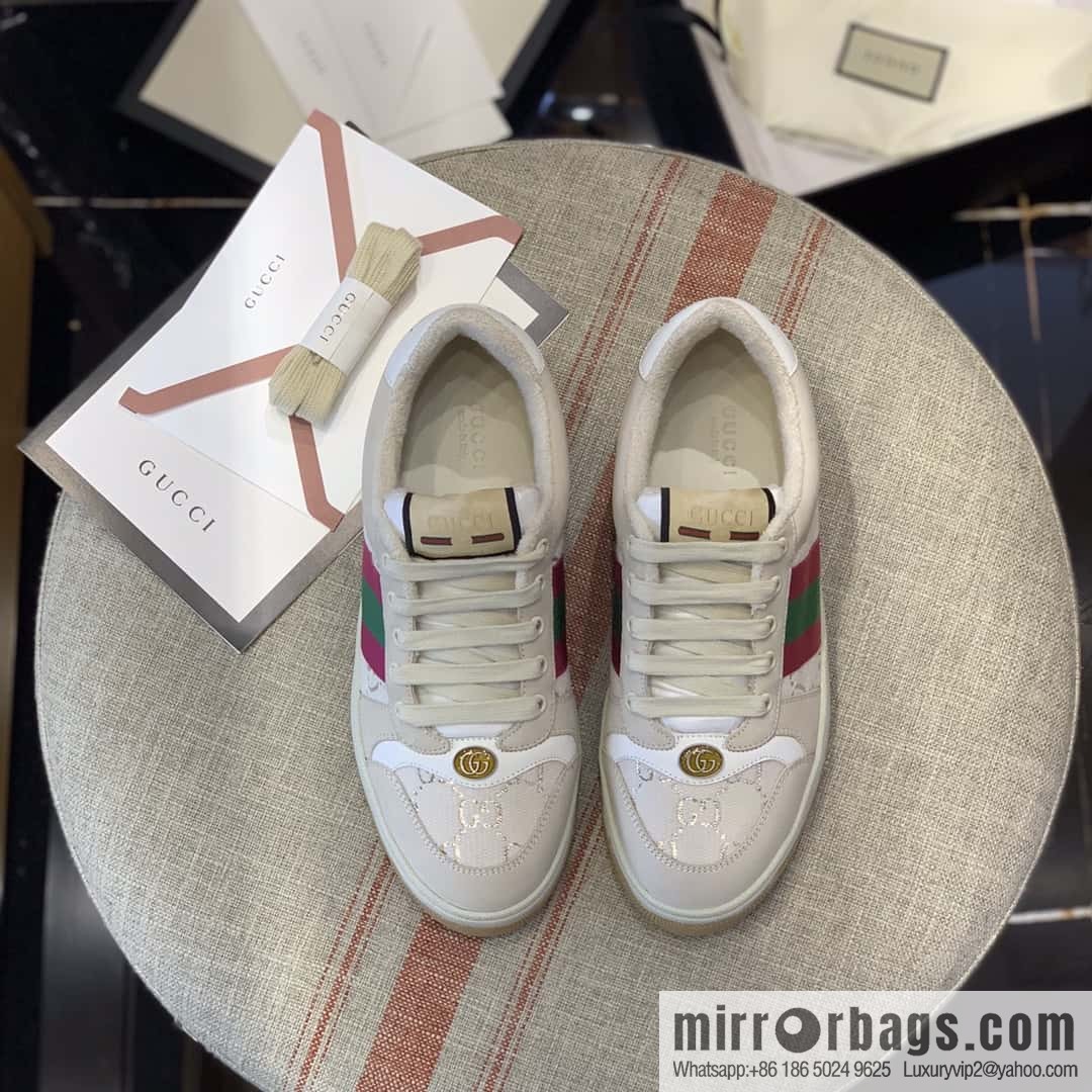 GUCCI GG gold and silver silk thread pink and green webbing, women's sneakers