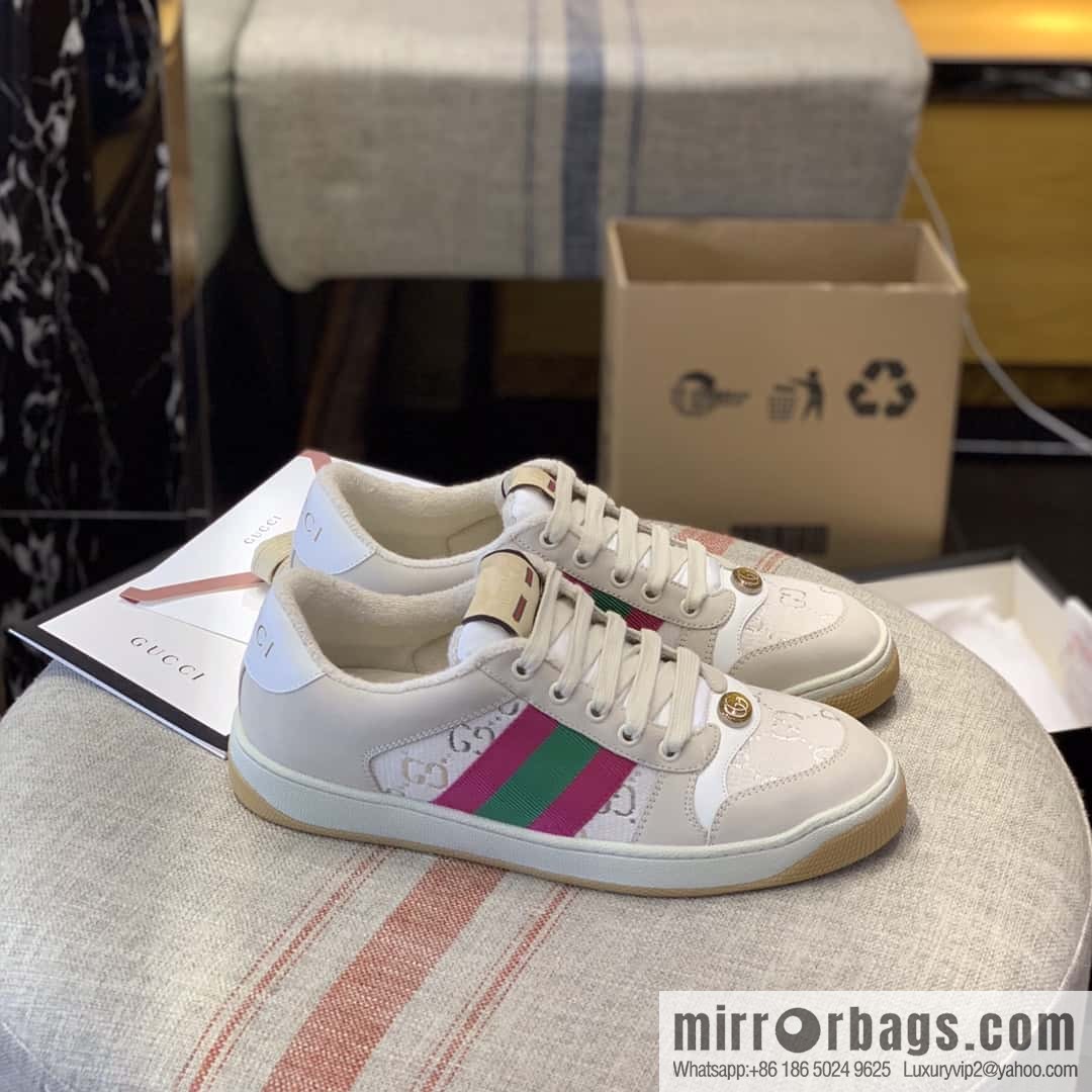 GUCCI GG gold and silver silk thread pink and green webbing, women's sneakers