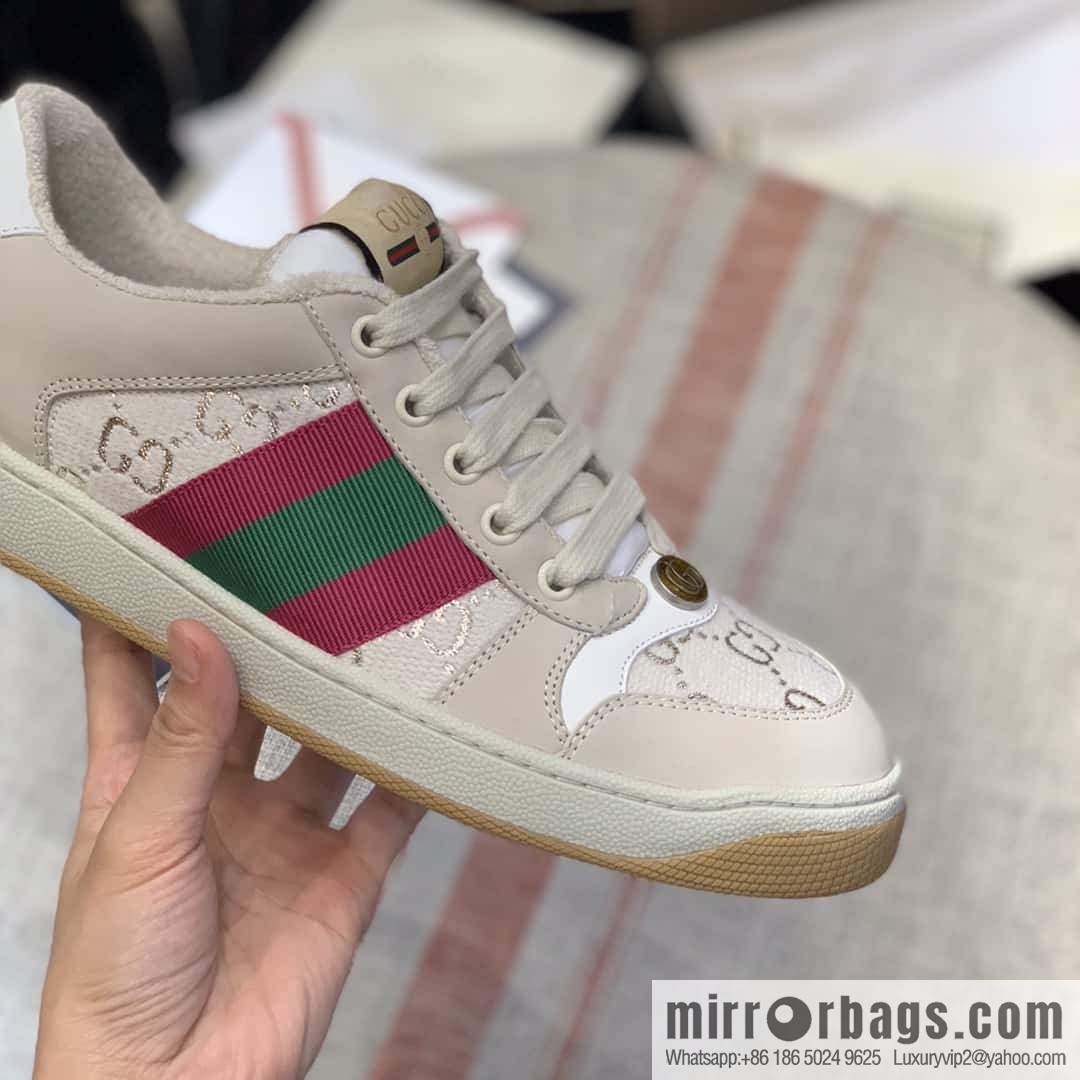 GUCCI GG gold and silver silk thread pink and green webbing, women's sneakers
