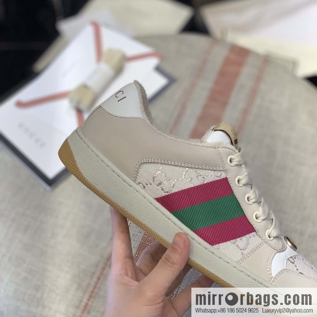 GUCCI GG gold and silver silk thread pink and green webbing, women's sneakers