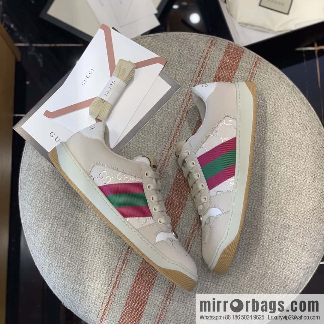 GUCCI GG gold and silver silk thread pink and green webbing, women's sneakers