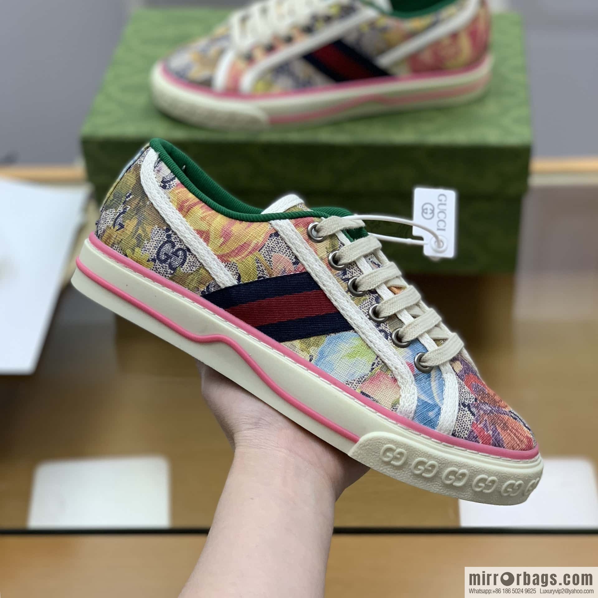 GUCCI double G floral canvas 1977 Unisex canvas shoes
